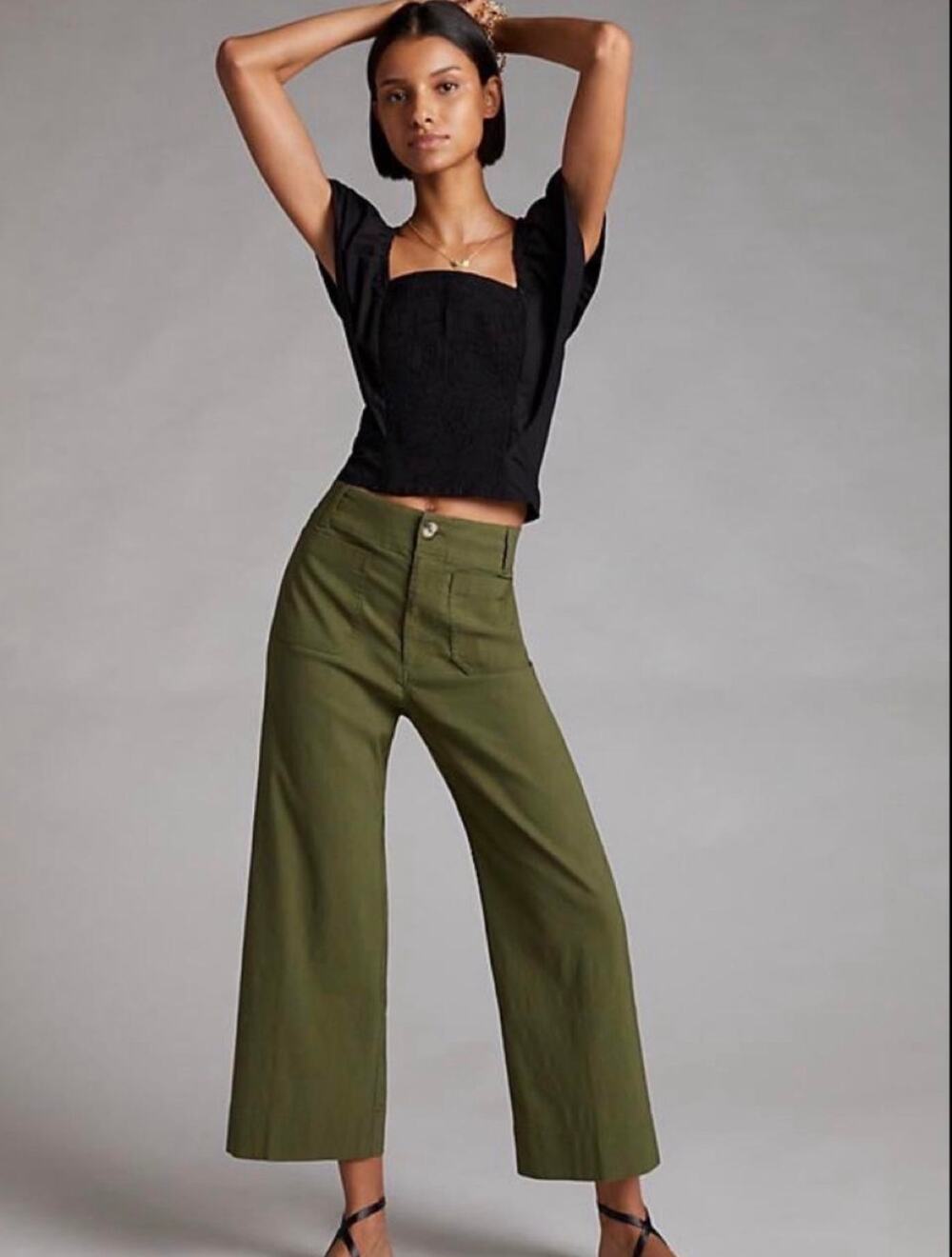 Maeve Anthropologie Colette Pant Green Wide Leg Full Length Size 27T